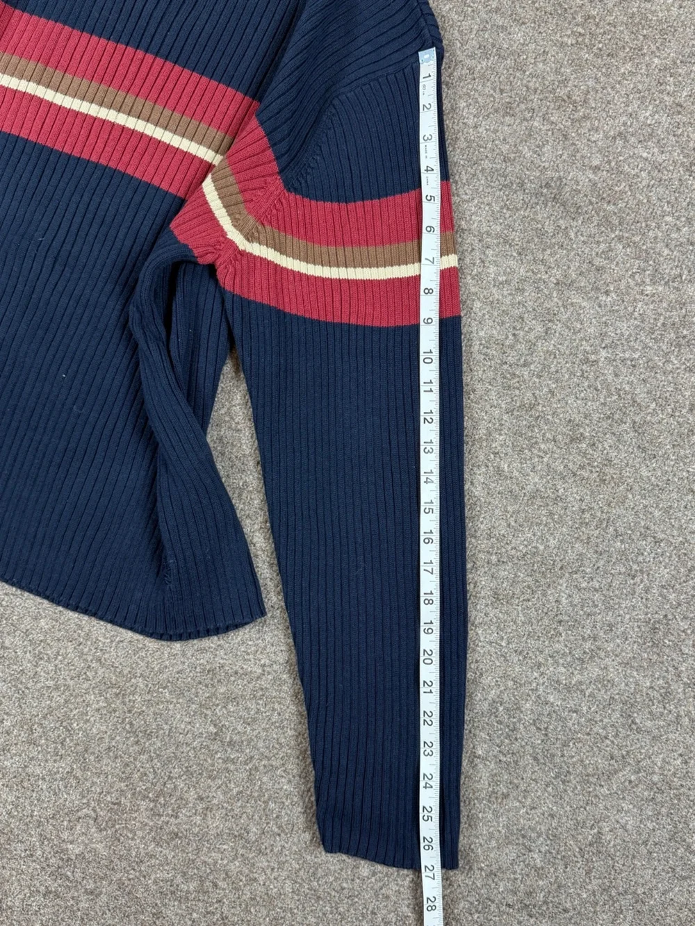Vintage Timberland Navy Chest Stripe Ribbed Crewneck Sweater Men’s L Rugby Y2K